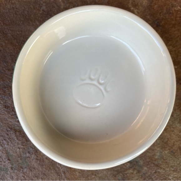 Ceramic Pet Bowl. Green and cream. - Picture 7 of 9